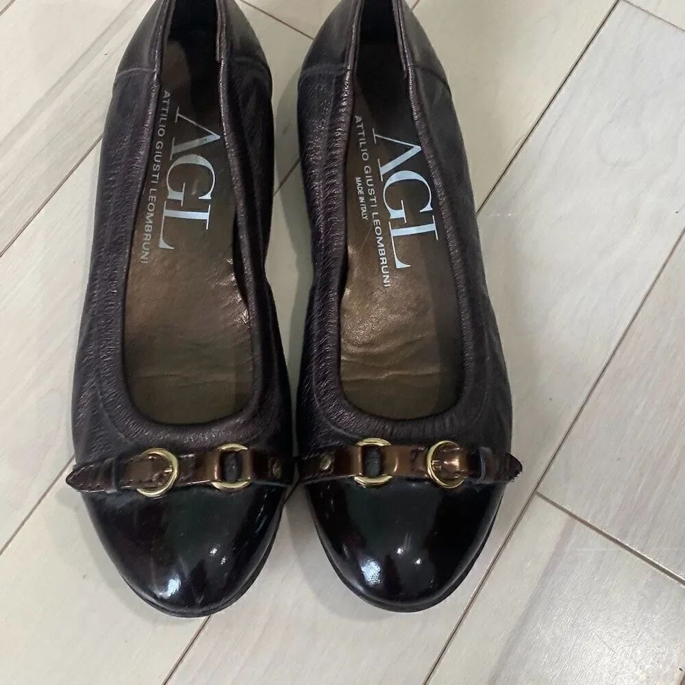 AGL Attilio Giusti Leombruni Womens Monica Cap Toe Ballet Flats Brown Size 38.5